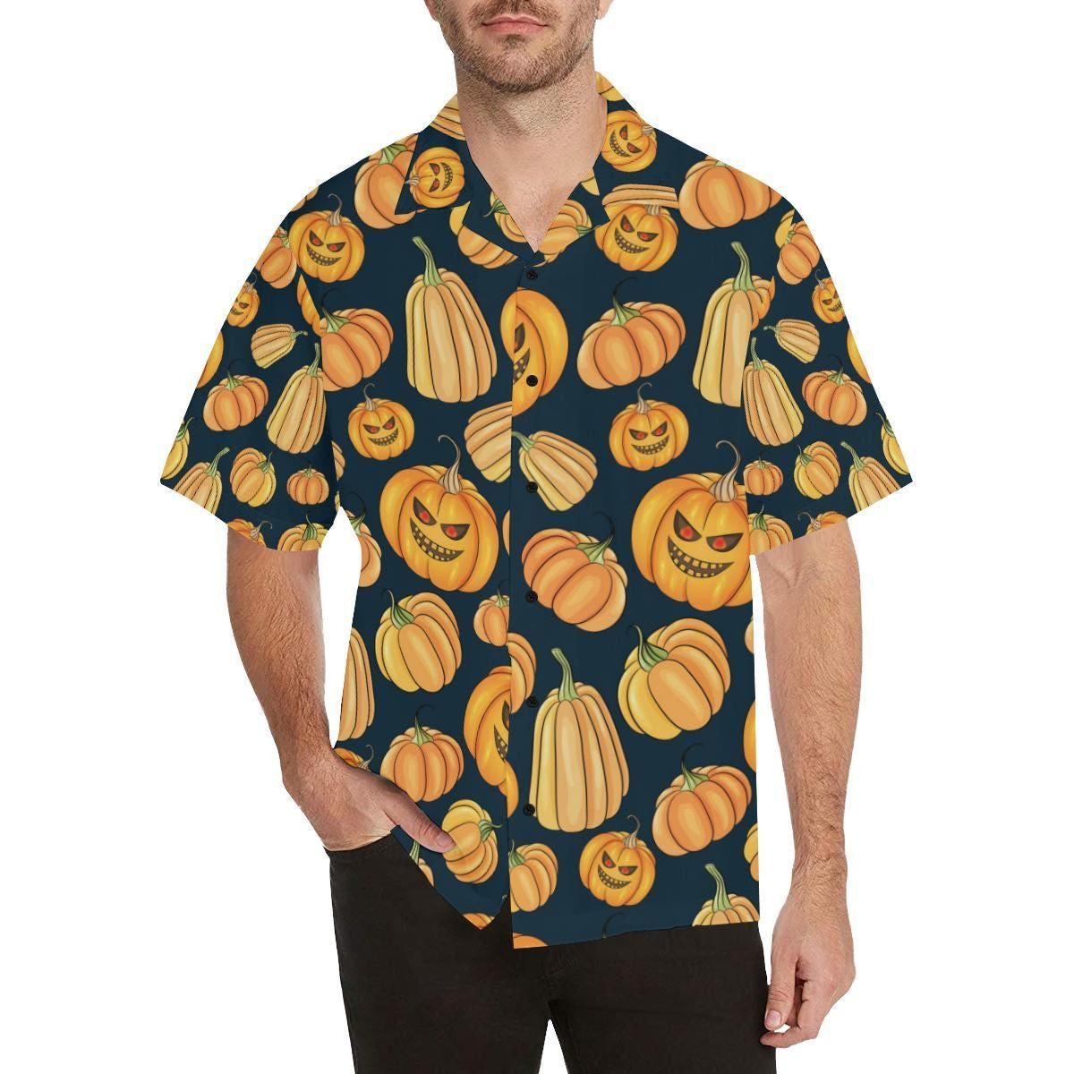 Exotic Pumpkin Halloween Pattern Illustration Hawaiian Shirt,Hawaiian Shirt Gift, Christmas Gift