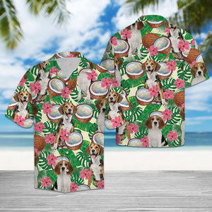 Beagle Tropical Coconut And Monstera Leafs Pattern Hawaiian Shirt, Hawaiian Shirt Gift, Christmas Gift