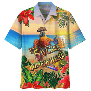 Parrot Drinking Beer On Beach Pattern Hawaiian Shirt,Hawaiian Shirt Gift, Christmas Gift