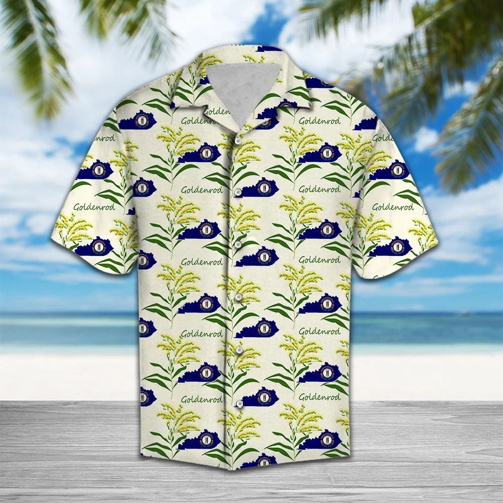 Kentucky Flag With Goldenrod Flower Hawaiian Shirt, Hawaiian For Gift