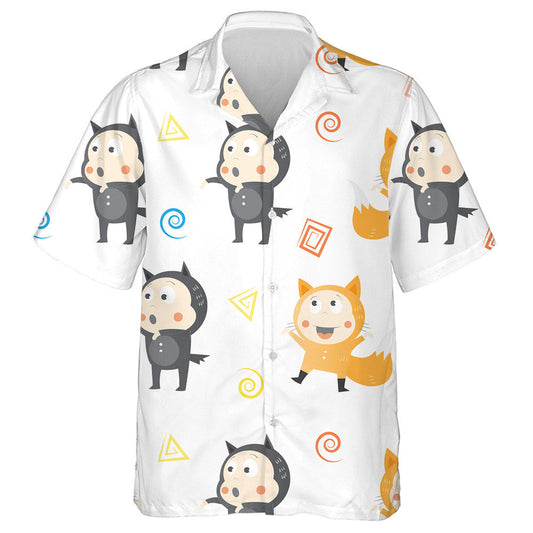 Cartoon Children In Suits Little Foxes And Wolves Hawaiian Shirt, Hawaiian Shirt Gift, Christmas Gift