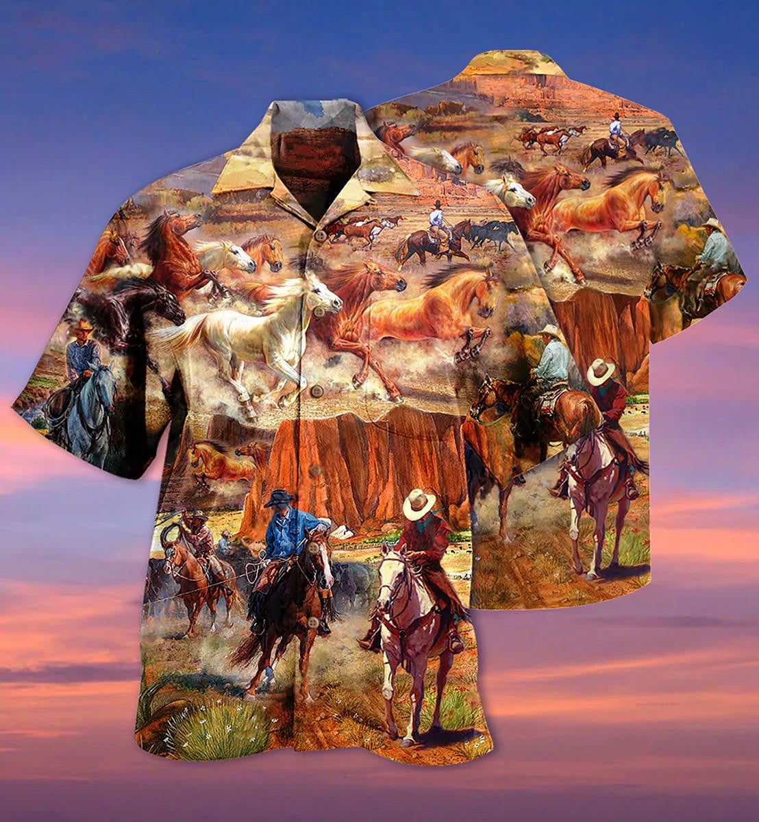 Cowboy Love Life Running Horses On Field Hawaiian Shirt, Hawaiian Shirt Gift, Christmas Gift