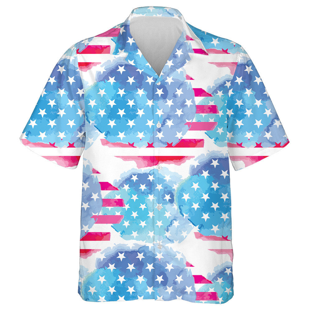 Watercolor Red And Blue Brush American Flag Pattern Hawaiian Shirt, Hawaiian Shirt Gift, Christmas Gift