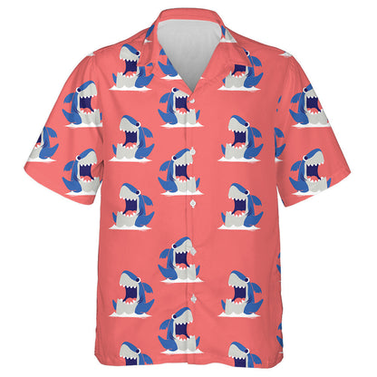 Cute Cartoon Shark Moment On Coral Background Design Hawaiian Shirt, Hawaiian Shirt Gift, Christmas Gift