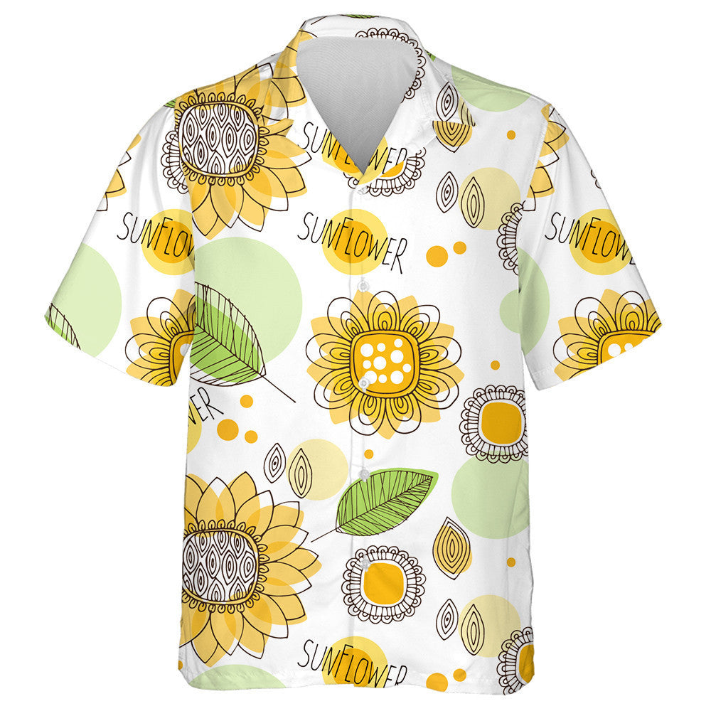 Bright Summer Hand Drawn Doodle Decorative Sunflower Hawaiian Shirt, Hawaiian Shirt Gift, Christmas Gift