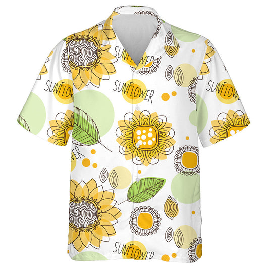 Bright Summer Hand Drawn Doodle Decorative Sunflower Hawaiian Shirt, Hawaiian Shirt Gift, Christmas Gift