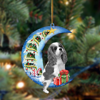 Cavalier King Charles Spaniel Sit On The Blue Moon-Two Sided Christmas Plastic Hanging Ornament, Happy Christmas Ornament, Christmas Gift, Christmas Decoration