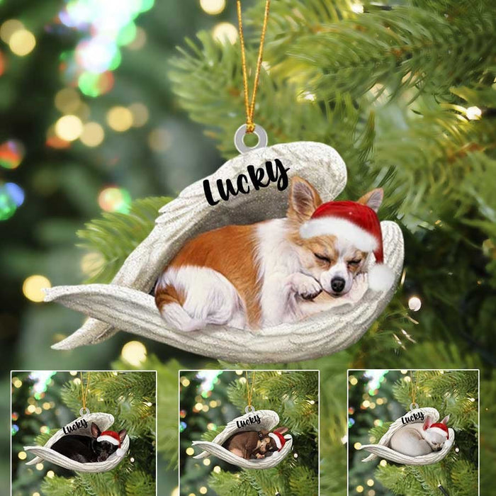 Custom Chihuahua Sleeping Angel Christmas Flat Acrylic Dog Ornament Memorial Dog Gift,Christmas Decoration