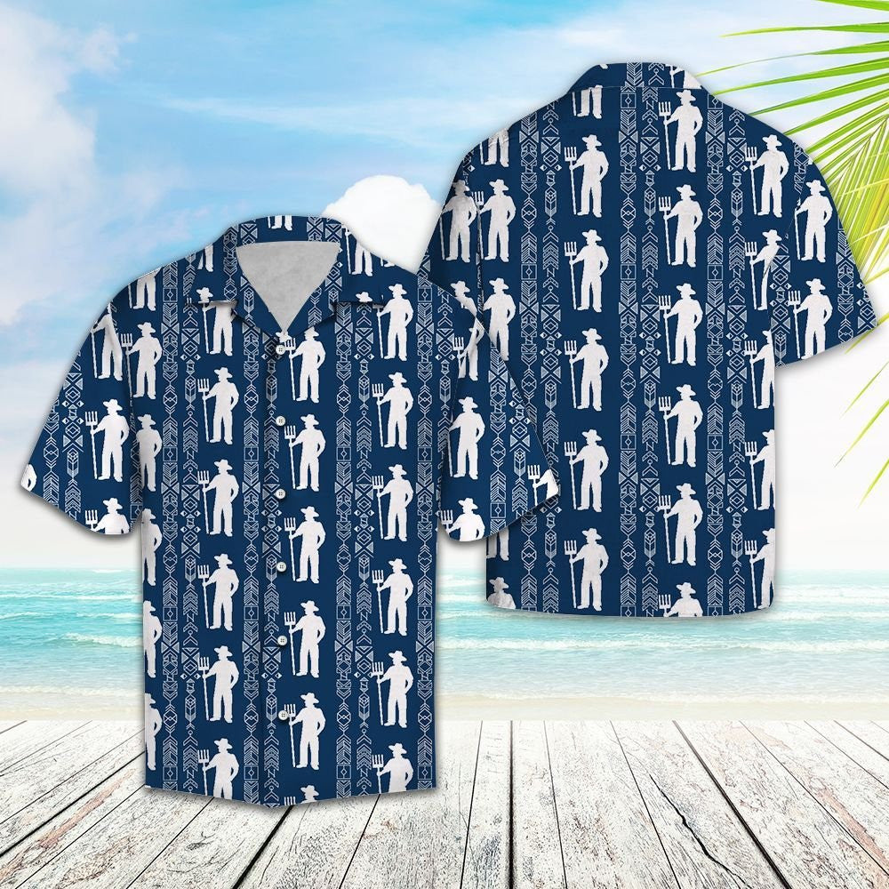 Blue And White Farmer At Countryside Hawaiian Shirt, Hawaiian For Gift