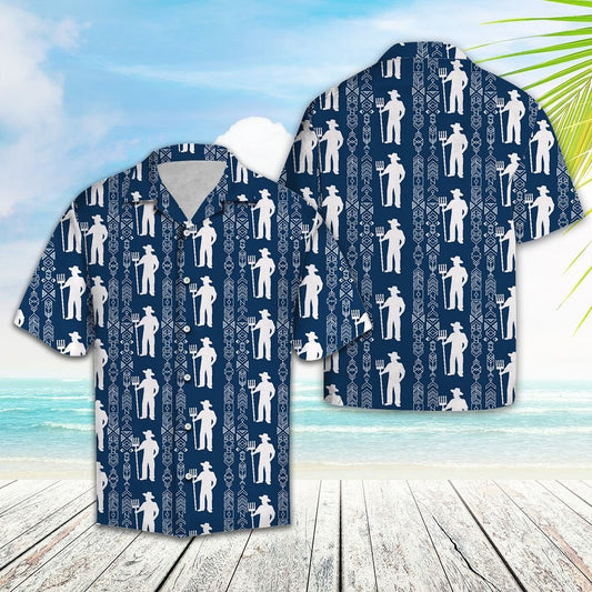 Blue And White Farmer At Countryside Hawaiian Shirt, Hawaiian For Gift