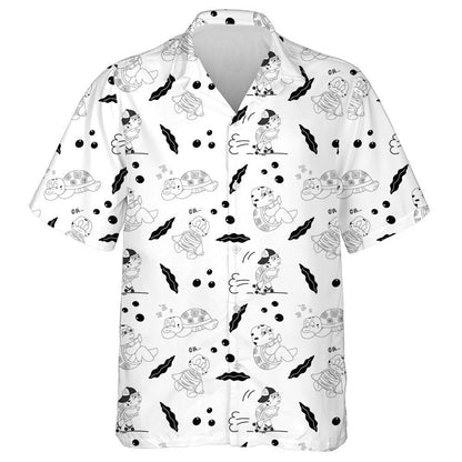 Black And White Cute Characters Of Turtles On Rollers Hawaiian Shirt, Hawaiian Shirt Gift, Christmas Gift