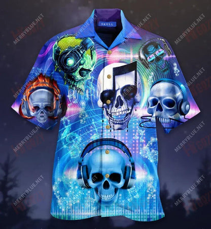 In Blood By Music Skull Short Hawaiian Shirt Summer Short Sleeve Tactical Hawaiian Shirt Funny Hawaiian Shirts, Hawaiian Shirt Gift, Christmas Gift