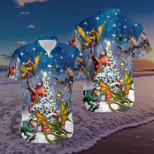 Amazing Dragons Merry Christmas Design Hawaiian Shirt, Hawaiian For Gift