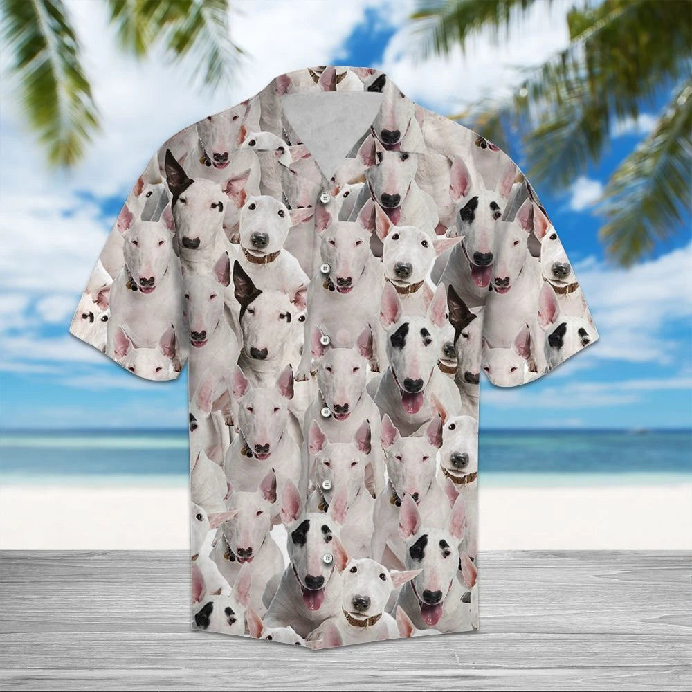 Bull Terrier Face Always Beside You Design Hawaiian Shirt, Hawaiian Shirt Gift, Christmas Gift