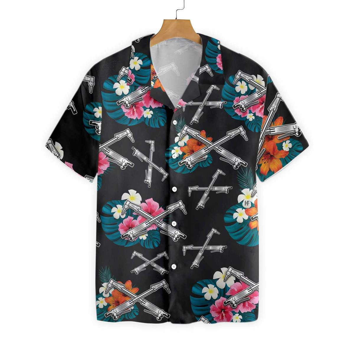 Ironworker Tropical In Black Style Pretty Ornamental Hawaiian Shirt, Hawaiian Shirt Gift, Christmas Gift