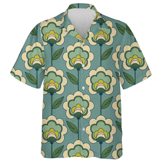Retro Flower Branch In Green And Cream Drawing Pattern Hawaiian Shirt, Hawaiian Shirt Gift, Christmas Gift