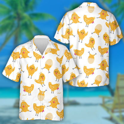 Happy Yellow Baby Cute Chicken In Different Poses Hawaiian Shirt, Hawaiian Shirt Gift, Christmas Gift