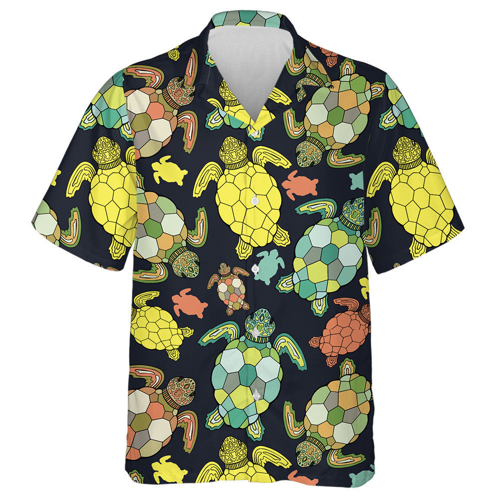 Sea Turtles And Tropical Fish On Black Background Hawaiian Shirt, Hawaiian Shirt Gift, Christmas Gift