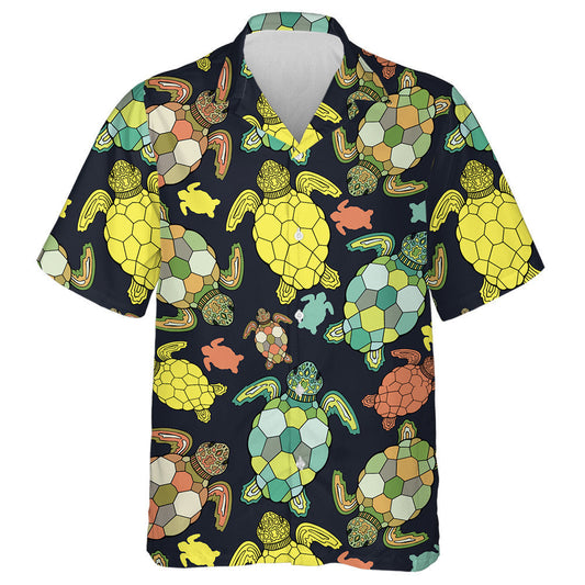 Sea Turtles And Tropical Fish On Black Background Hawaiian Shirt, Hawaiian Shirt Gift, Christmas Gift