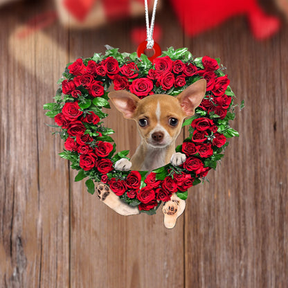 Chihuahua-Heart Wreath Two Sides Christmas Plastic Hanging Ornament, Christmas Gift, Christmas Decoration