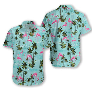 Flamingo Hawaiian Aloha Shirt Hawaiian Shorts Beach Short Sleeve_ Hawaiian Shirt Gift, Christmas Gift