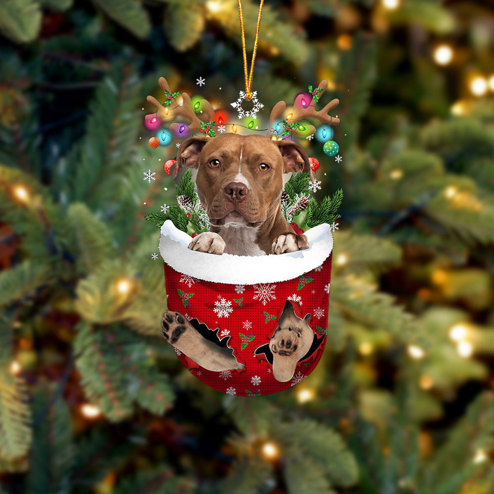 Brown Pitbull In Snow Pocket Christmas Ornament Flat Acrylic Dog Ornament, Christmas Shape Ornament, Happy Christmas Ornament, Happy Christmas Ornament, Christmas Gift, Christmas Decoration