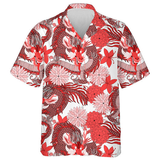 Fantasy Chinese Dragon Fan And Flowers Hawaiian Shirt,Hawaiian Shirt Gift, Christmas Gift
