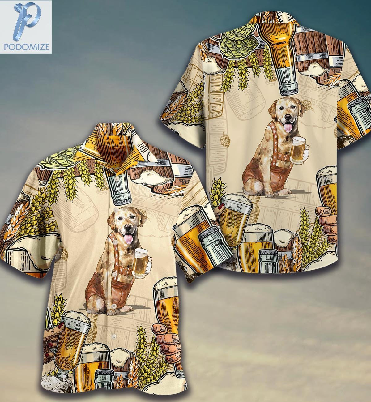 Golden Retriever Beer Lover Pattern Hawaiian Shirt,Hawaiian Shirt Gift, Christmas Gift