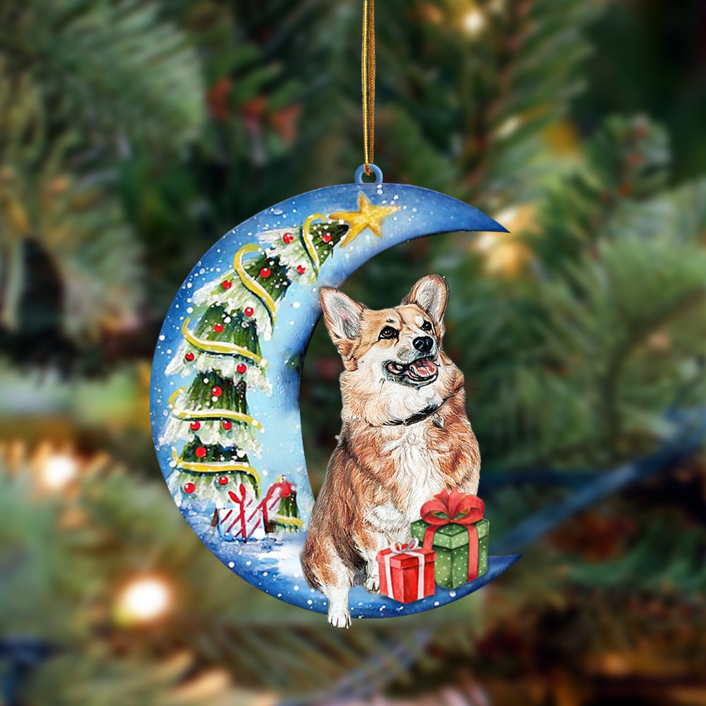 Corgi Sit On The Blue Moon-Two Sided Christmas Plastic Hanging Ornament, Christmas Gift, Christmas Decoration