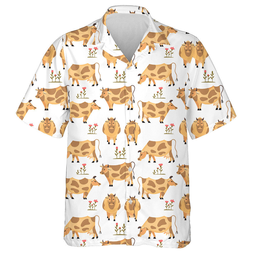 Brown Cows Farming Herd Domestic Animals Cartoon Hawaiian Shirt, Hawaiian Shirt Gift, Christmas Gift