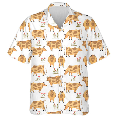 Brown Cows Farming Herd Domestic Animals Cartoon Hawaiian Shirt, Hawaiian Shirt Gift, Christmas Gift