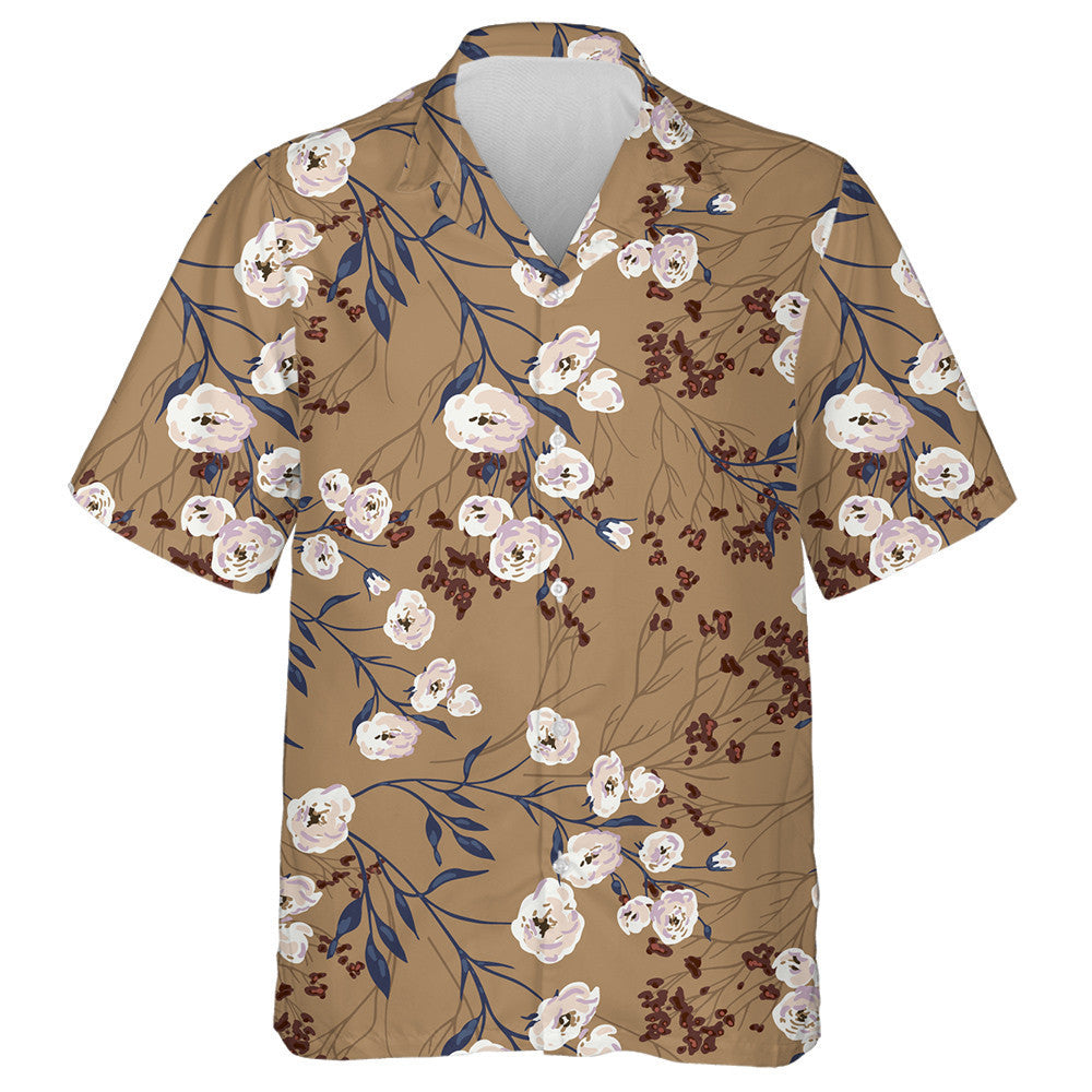 Elegant Pattern With Rose Branches On Light Brown Design Hawaiian Shirt, Hawaiian Shirt Gift, Christmas Gift
