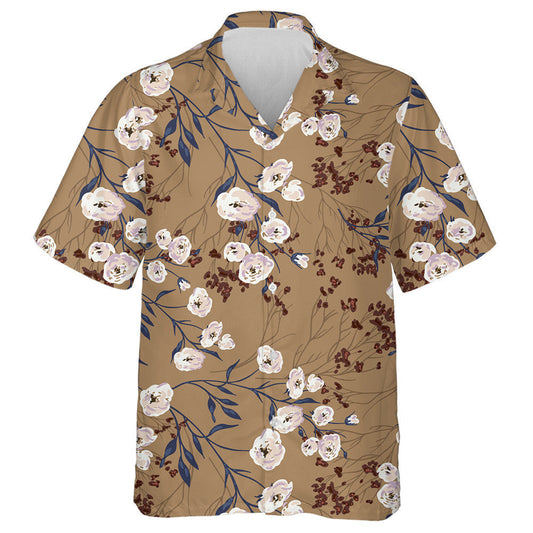Elegant Pattern With Rose Branches On Light Brown Design Hawaiian Shirt, Hawaiian Shirt Gift, Christmas Gift