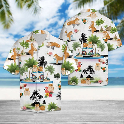 Playful Akita Dog On Hippie Van Enjoy The Vacation Hawaiian Shirt, Hawaiian Shirt Gift, Christmas Gift
