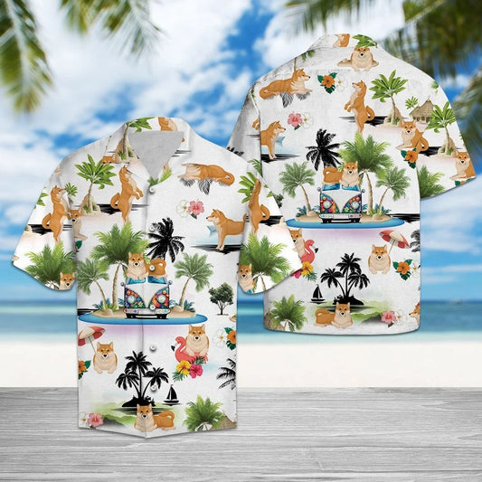 Playful Akita Dog On Hippie Van Enjoy The Vacation Hawaiian Shirt, Hawaiian Shirt Gift, Christmas Gift