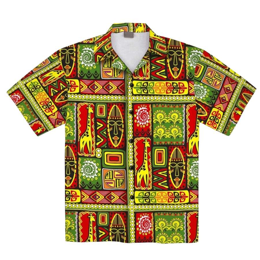 African Hot Tone Pattern Tropical Hawaiian Aloha Aloha Shirts Hawaiian Shorts Beach Short Sleeve, Hawaiian Shirt Gift, Christmas Gift