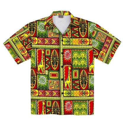 African Hot Tone Pattern Tropical Hawaiian Aloha Aloha Shirts Hawaiian Shorts Beach Short Sleeve, Hawaiian Shirt Gift, Christmas Gift