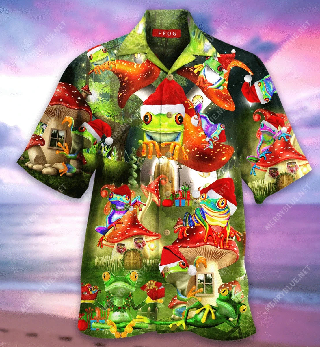 Funny Frog And Mushroom Colorful Design Hawaiian Shirt,Hawaiian Shirt Gift, Christmas Gift