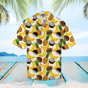 Tropical Fruits Banana Pineapple And Coconut Pattern Hawaiian Shirt, Hawaiian Shirt Gift, Christmas Gift