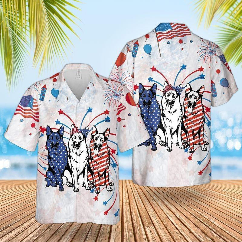 Cartoon German Shepherd Tropical Background Design Hawaiian Shirt,Hawaiian Shirt Gift, Christmas Gift