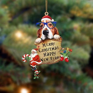 Basset Hound-Christams & New Year Two Sided Christmas Plastic Hanging Ornament, Christmas Ornament Gift, Christmas Gift, Christmas Decoration