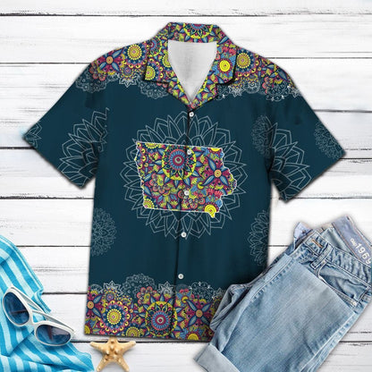 Vintage Map Of Iowa Mandala Style Flower Patchwork Hawaiian Shirt, Hawaiian Shirt Gift, Christmas Gift