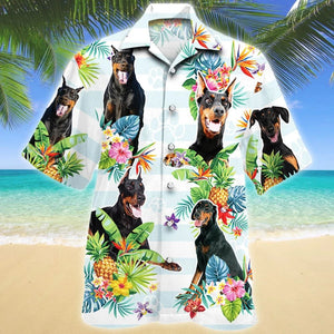 Smiling Doberman Pinscher Dog Tropical Flower Pattern Hawaiian Shirt, Hawaiian Shirt Gift, Christmas Gift