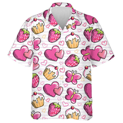 Theme Pink Love With Butterfly And Sweet Cake Hawaiian Shirt, Hawaiian Shirt Gift, Christmas Gift