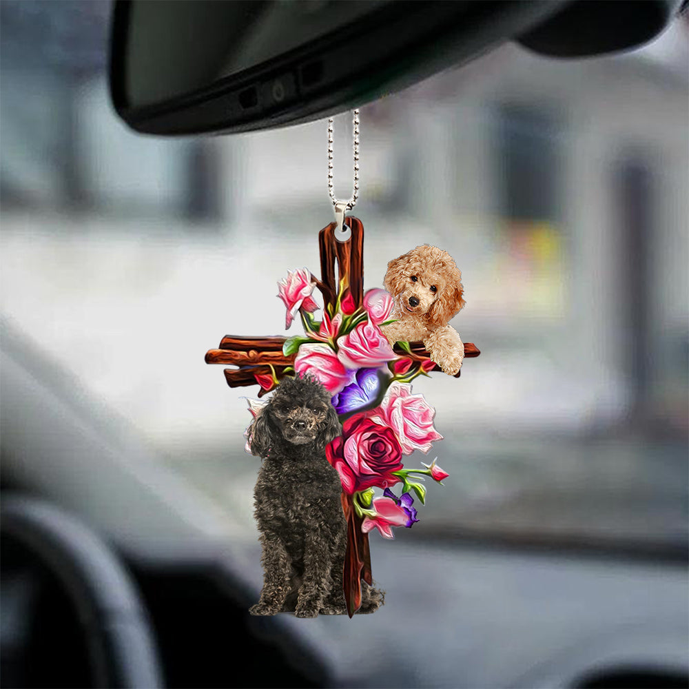 Poodle Roses And Jesus Car Hanging Ornament Gift For Poodle Lovers,Christmas Gift,Christmas Decoration