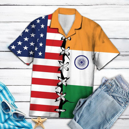 Classic Flag Of American And India Root Pattern Hawaiian Shirt, Hawaiian Shirt Gift, Christmas Gift
