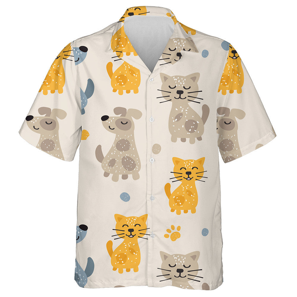 Lovely Cute Cats And Dogs With Paw Background Hawaiian Shirt, Hawaiian Shirt Gift, Christmas Gift