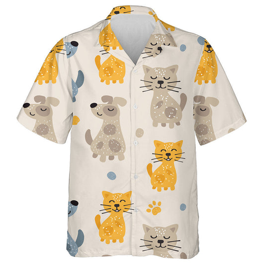 Lovely Cute Cats And Dogs With Paw Background Hawaiian Shirt, Hawaiian Shirt Gift, Christmas Gift