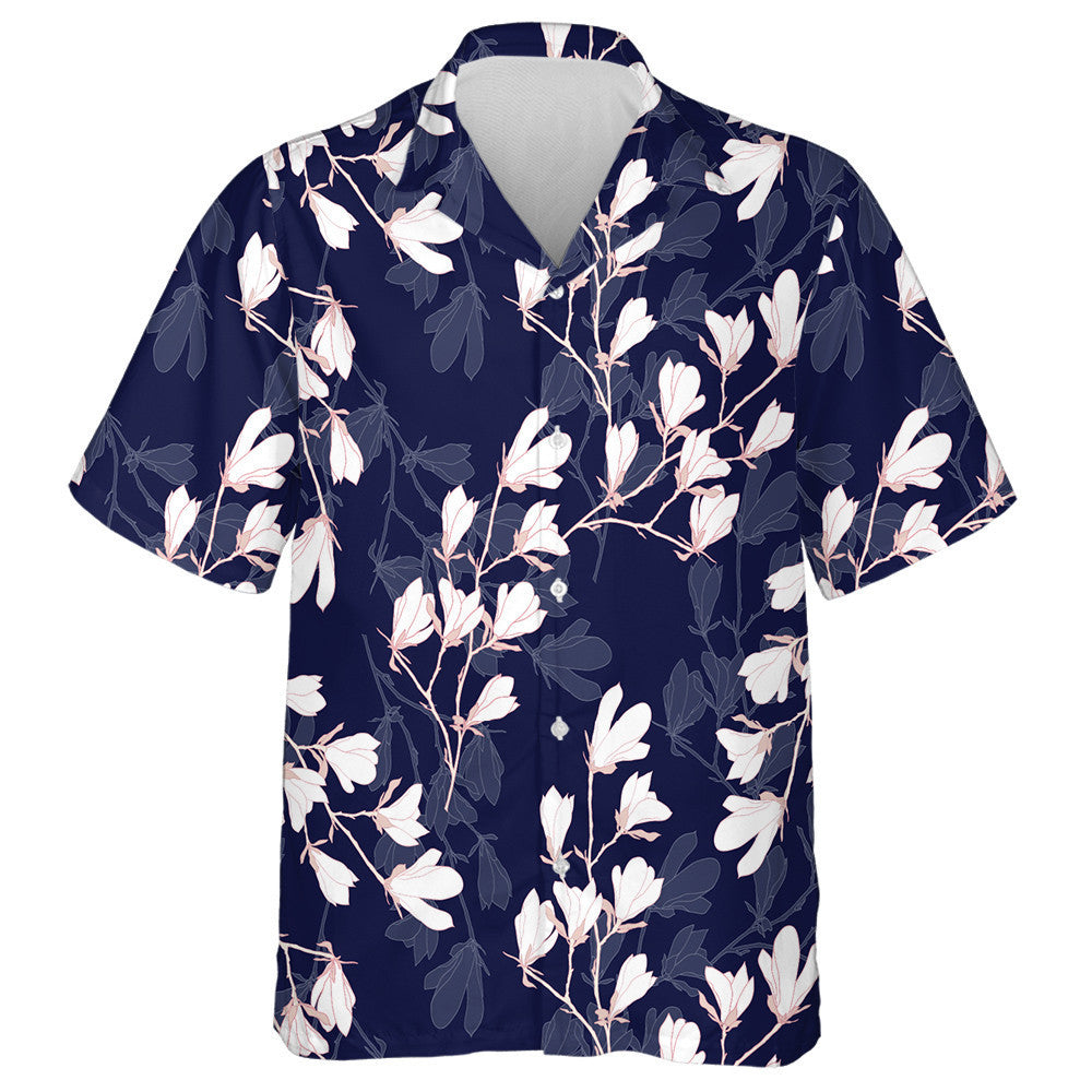 Watercolor Romantic Violet Flower And Leaves On White Design Hawaiian Shirt, Hawaiian Shirt Gift, Christmas Gift