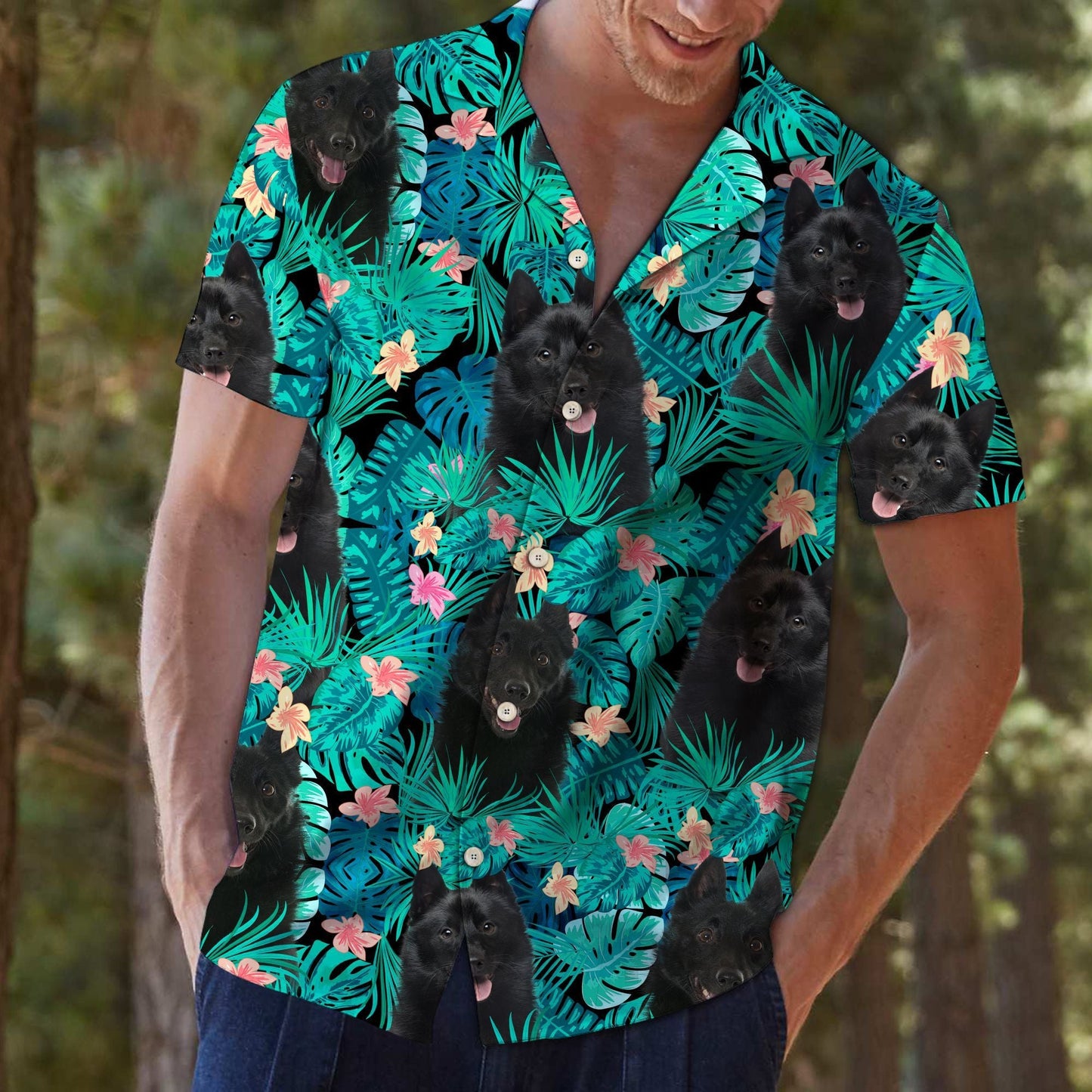 Black Schipperke Summer Beach Palm Tree Flowers Pattern Hawaiian Shirt, Hawaiian Shirt Gift, Christmas Gift